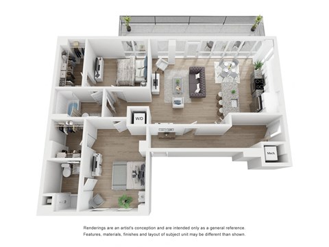 Floor plan for 2 beds, 2 baths, 1138 sqft